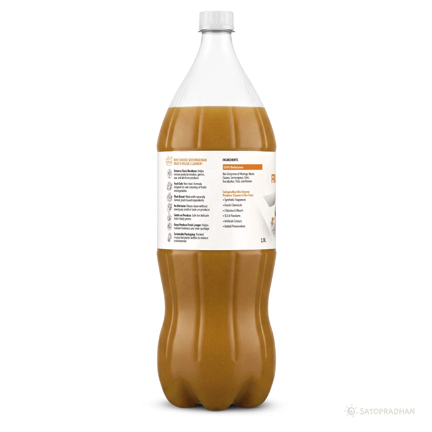 Natural Fruit & Vegetable Wash 750ml/1.9L - Bioenzyme-Based Produce Cleaner - Chemical-Free Vegetable Wash Liquid Cleaner - Satopradhan