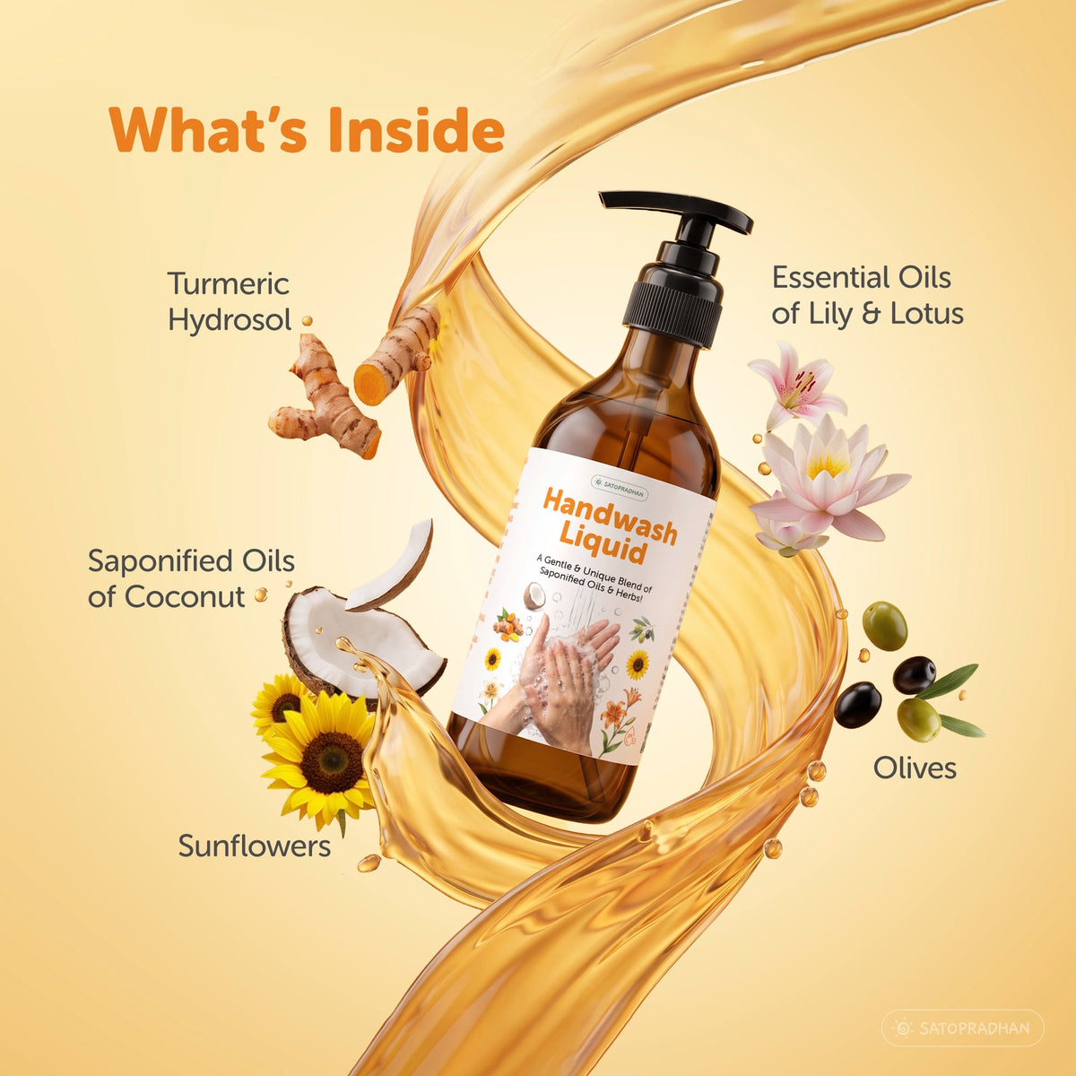 Natural Liquid Hand Wash 200ml / 900ml Refill | Non-Toxic Turmeric Hand Wash - Satopradhan