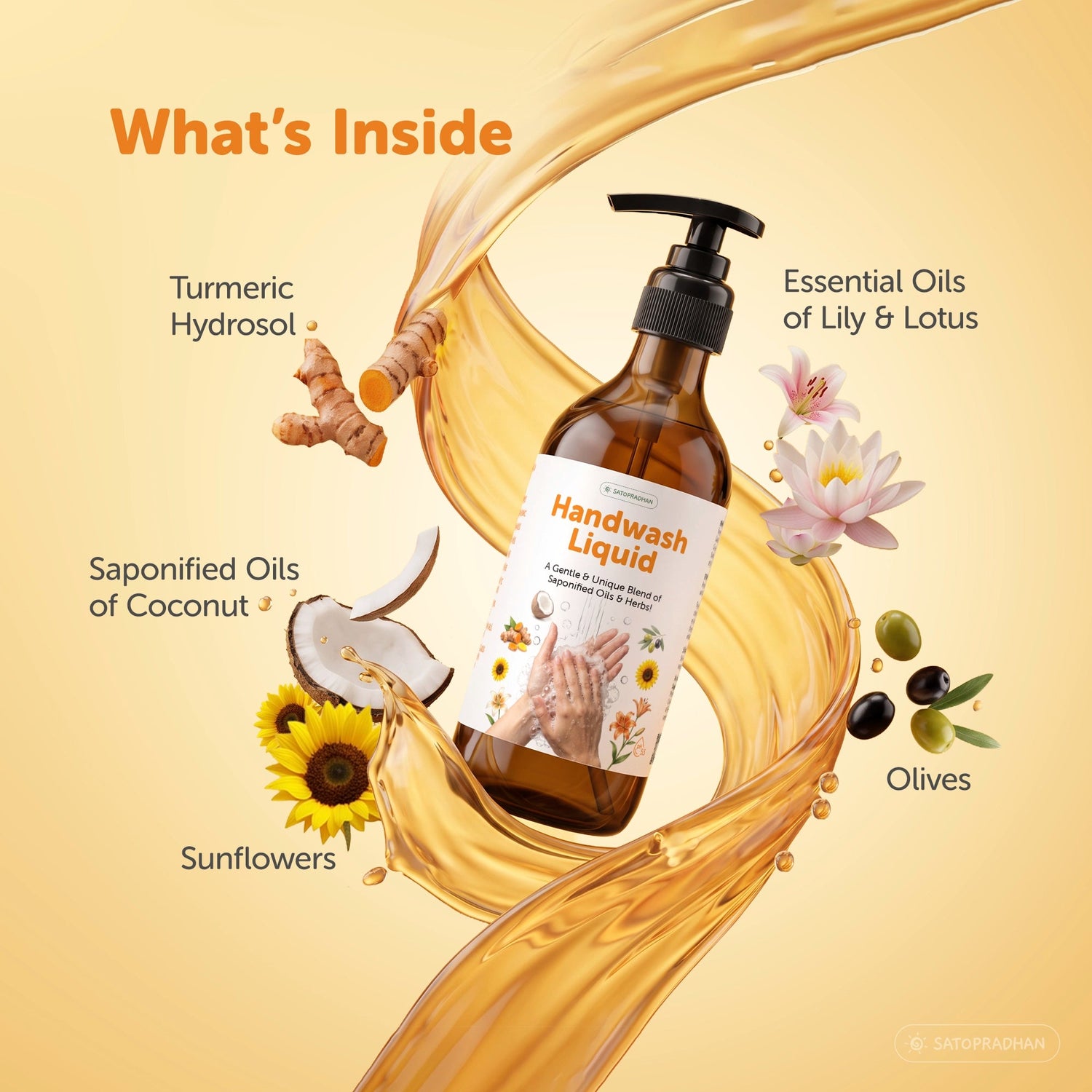 Natural Liquid Hand Wash 200ml / 900ml Refill | Non-Toxic Turmeric Hand Wash - Satopradhan