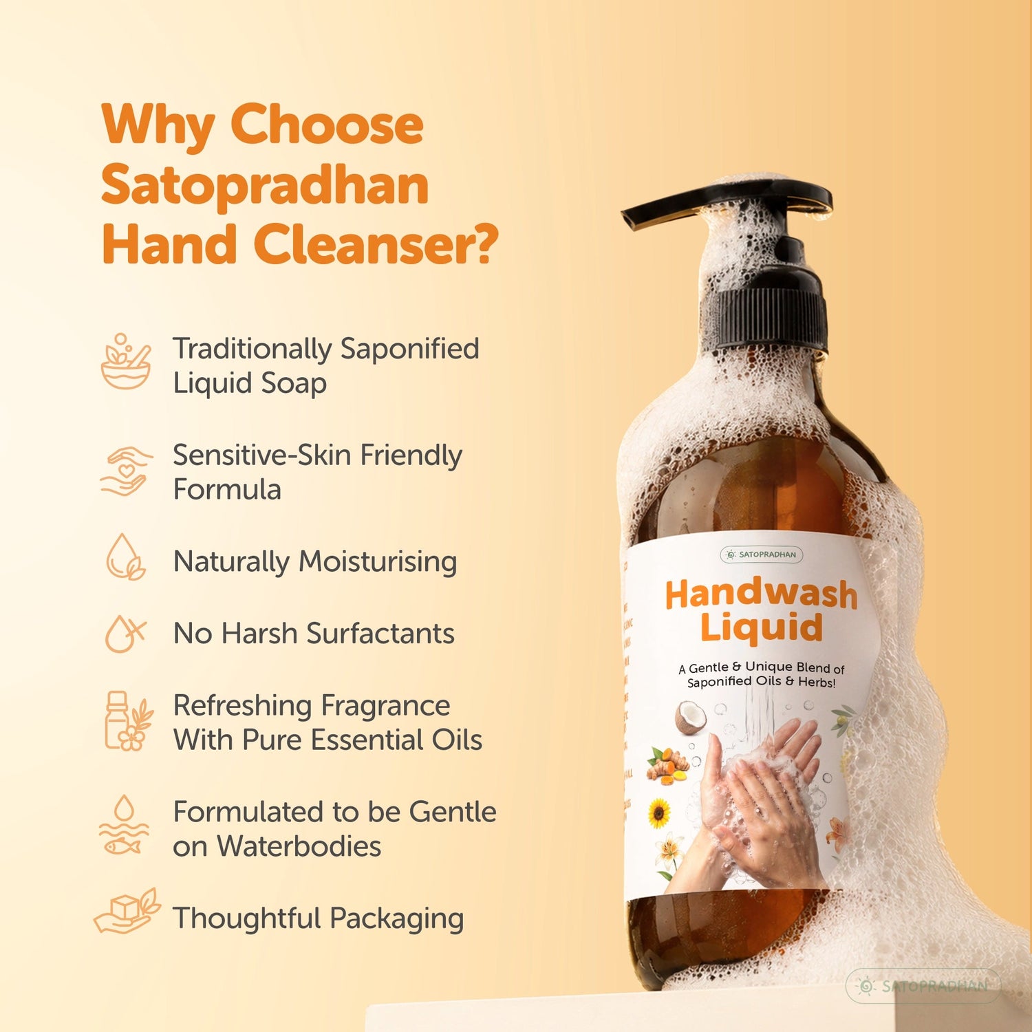Natural Liquid Hand Wash 200ml / 900ml Refill | Non-Toxic Turmeric Hand Wash - Satopradhan