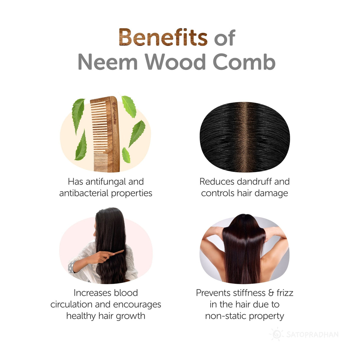 Neem Wood Comb - Pure & Handcrafted - A Perfect Substitute for Plastic Combs - Satopradhan