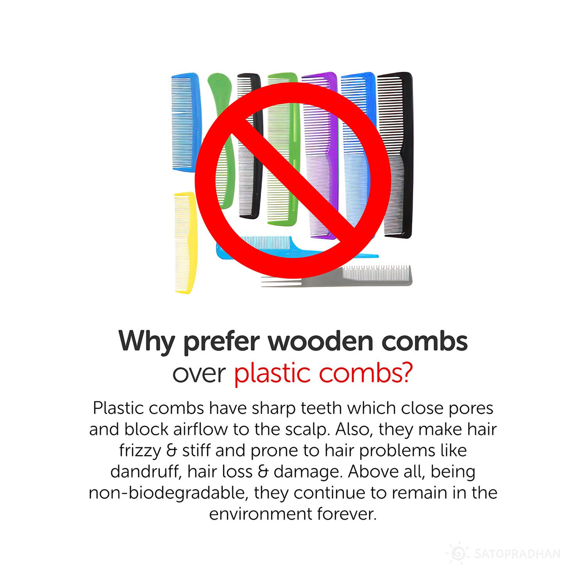 Neem Wood Comb - Pure & Handcrafted - A Perfect Substitute for Plastic Combs - Satopradhan