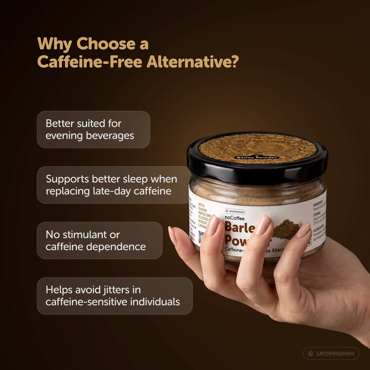 noCoffee Barley Powder 100g - Naturally Caffeine-Free Coffee Alternative - Roasted Nutty Wellness Drink - Satopradhan