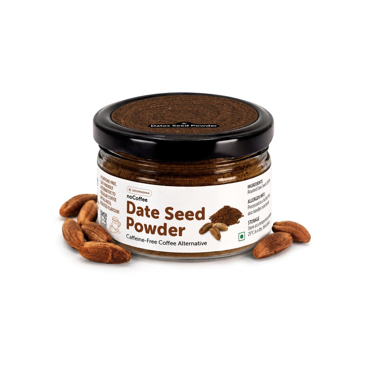 noCoffee Date Seed Powder 100g - Best Caffeine Free Coffee Alternative – Non Acidic Coffee for GERD & IBS – Organic, Gut Friendly, Plant-Based Coffee Substitute – Coarsely Ground - Satopradhan