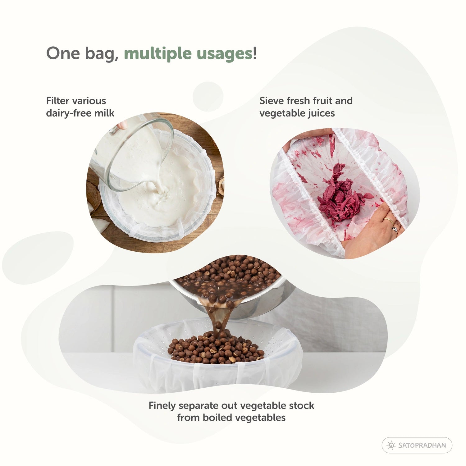 Nylon Nut Milk Bag - Food-Grade Strainer Cloth - Reusable Nut Milk Bag for Making Milk - Nut Milk Mesh for Juicing - Satopradhan