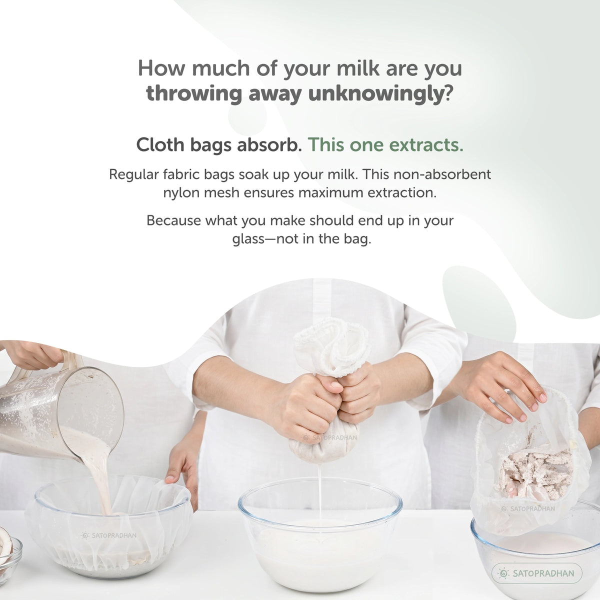 Nylon Nut Milk Bag - Food-Grade Strainer Cloth - Reusable Nut Milk Bag for Making Milk - Nut Milk Mesh for Juicing - Satopradhan