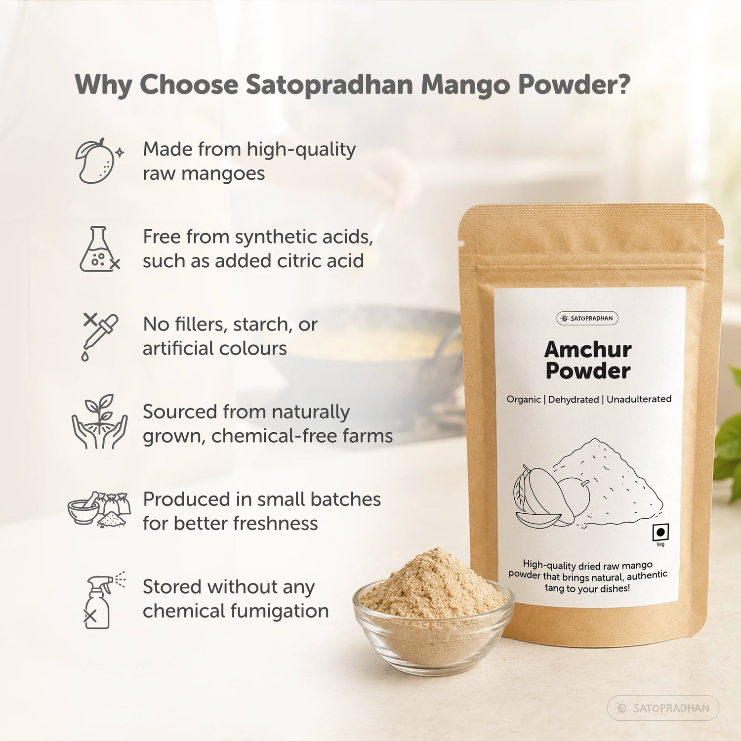 Organic Amchur Powder 100g - Dry Mango Powder - High-Quality, Pure & Chemical-Free - Satopradhan