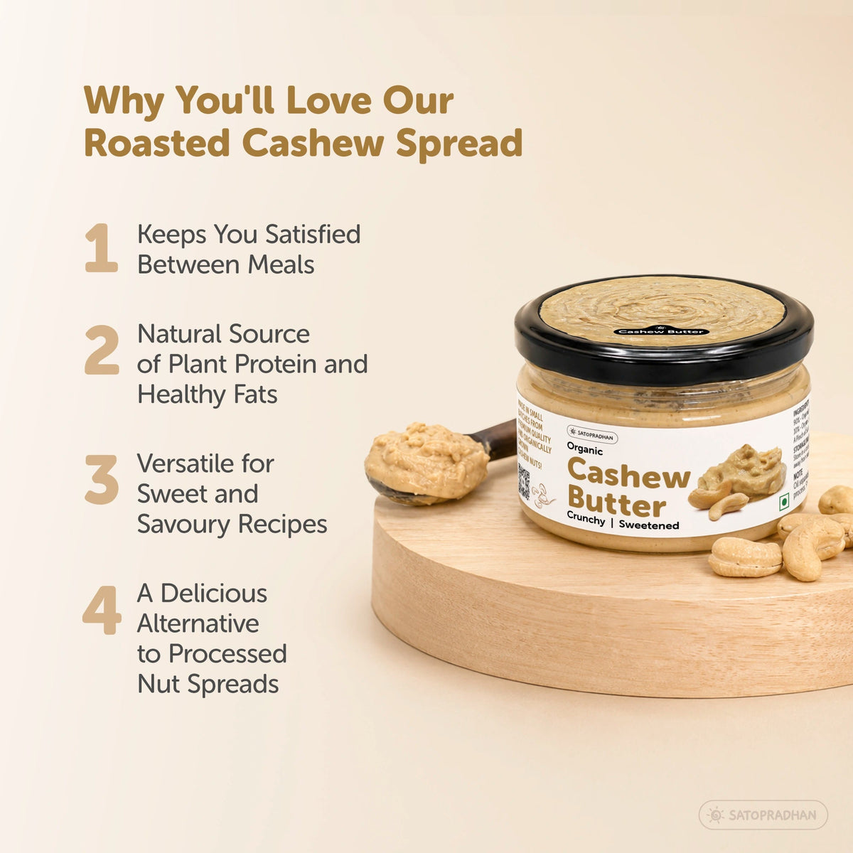 Organic Cashew Butter 200g - Creamy Nut Butter Spread - Satopradhan