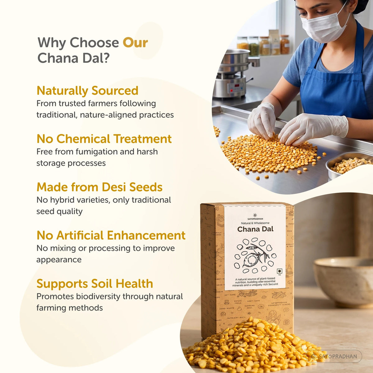 Organic Chana Dal 800g – Unpolished & Pesticide-Free – Premium Bengal Gram Split - Satopradhan