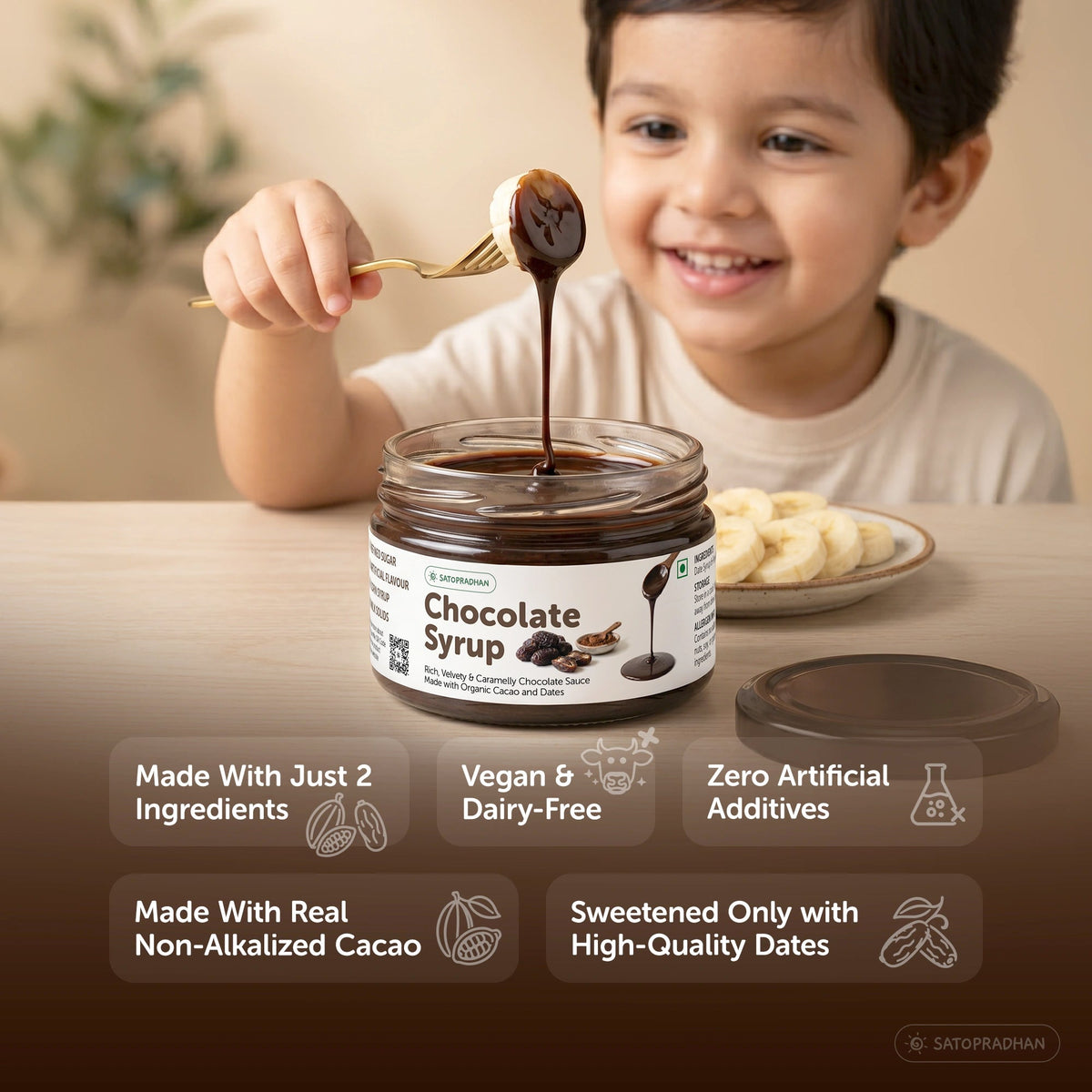 Organic Chocolate Syrup 200g | Date-Sweetened Chocolate Sauce with Real Cacao | No Refined Sugar, No Artificial Flavours - Satopradhan