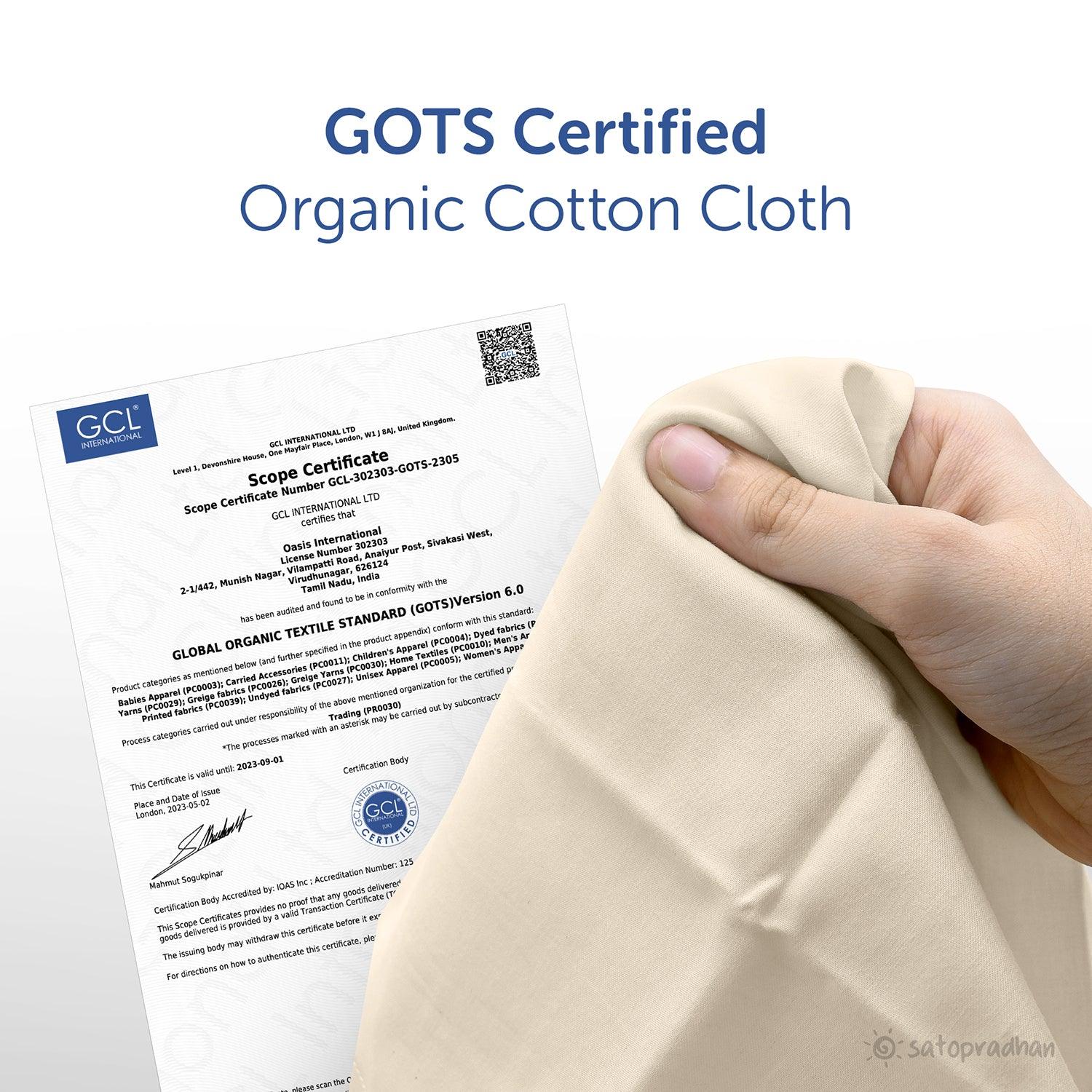 Certified organic cotton handkerchief with official certification seal, eco-friendly and sustainable fabric