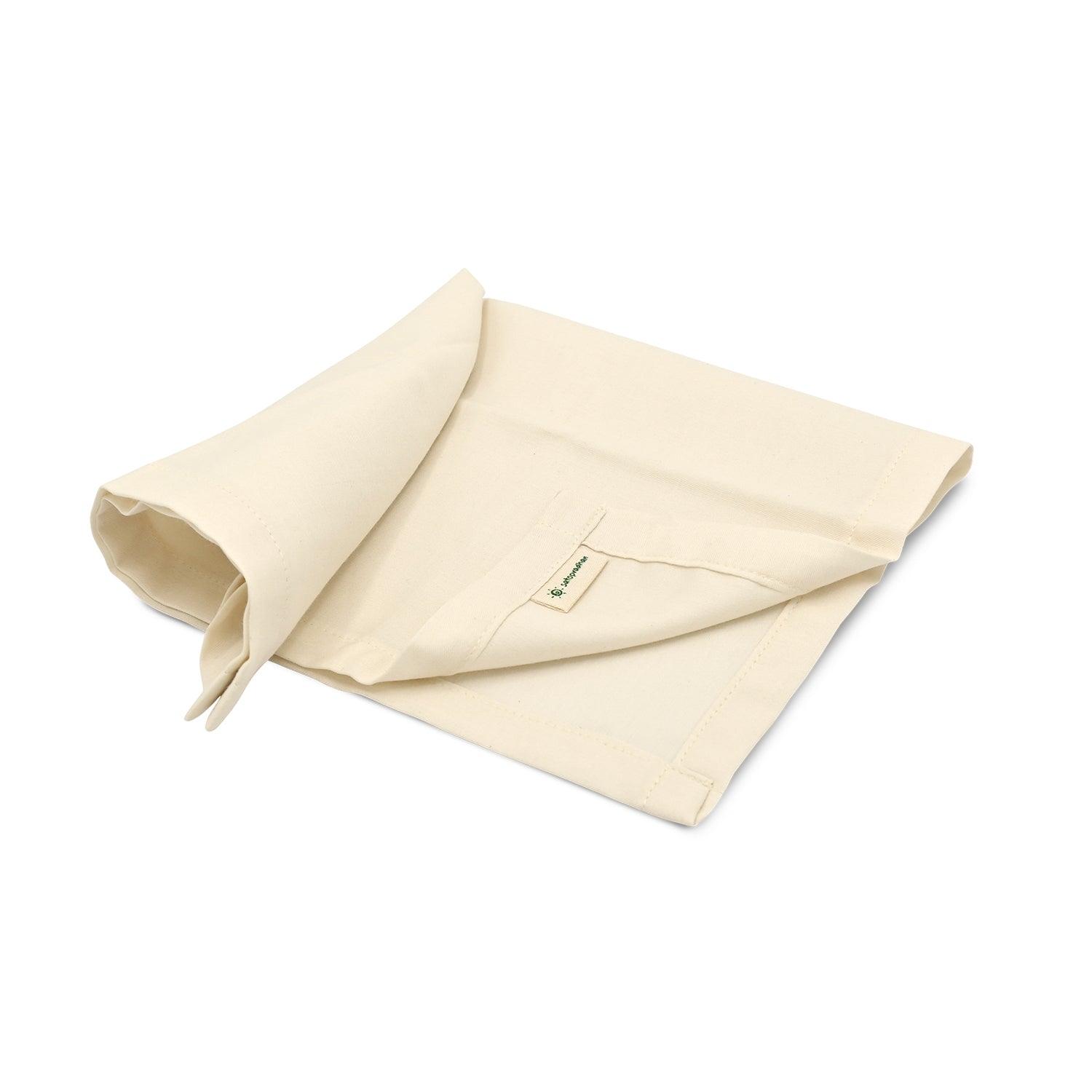 Open organic cotton handkerchief for women, 12x12 inches, cream white, soft and eco-friendly fabric