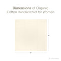 Dimension illustration of an organic cotton handkerchief for women, 12x12 inches, cream-white fabric
