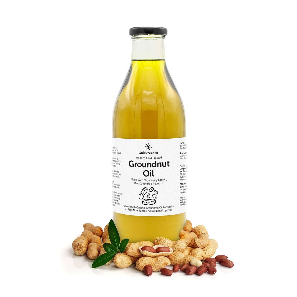 Organic Groundnut/Peanut Oil - Mungfali Ka Tel 1000 ml - Pure, Unrefined, Single-Filtered, Virgin & Wooden Cold-pressed | No Preservatives | Packed in a Reusable Glass Bottle | Kacchi Ghani - Satopradhan
