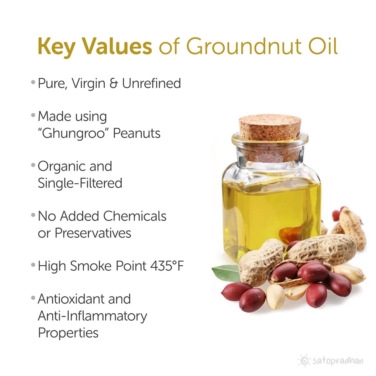 Organic Groundnut/Peanut Oil - Mungfali Ka Tel 1000 ml - Pure, Unrefined, Single-Filtered, Virgin & Wooden Cold-pressed | No Preservatives | Packed in a Reusable Glass Bottle | Kacchi Ghani - Satopradhan