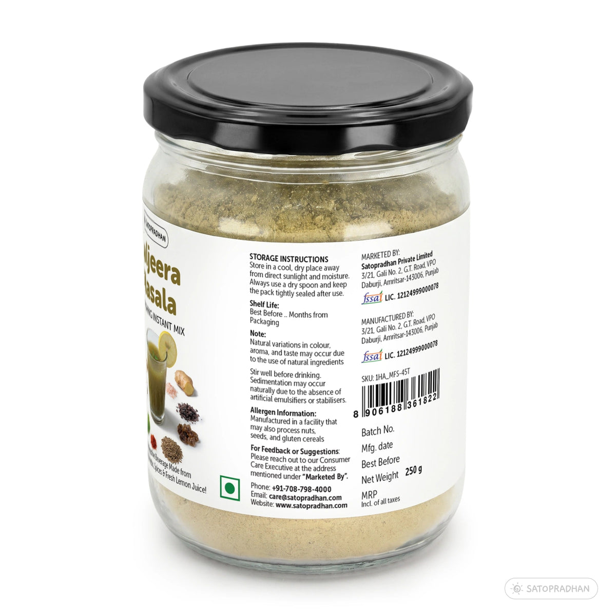 Organic Jaljeera Masala Powder 250g – Traditional Instant Digestive Summer Drink Mix - Satopradhan