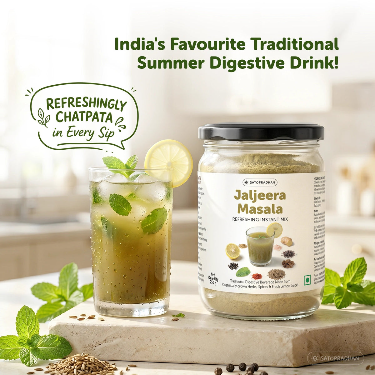 Organic Jaljeera Masala Powder 250g – Traditional Instant Digestive Summer Drink Mix - Satopradhan