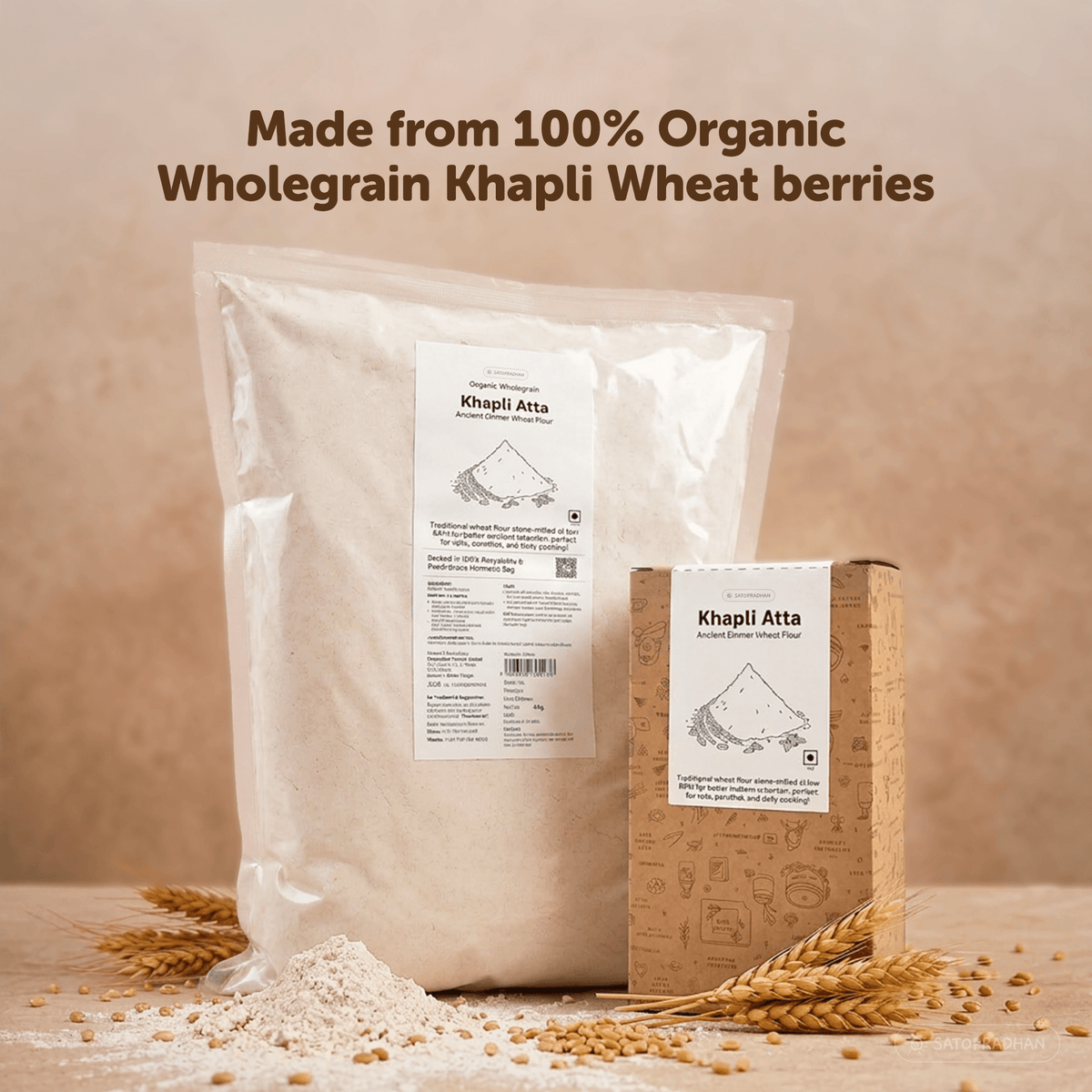 Organic Khapli Atta 800g/4kg - Emmer Wheat Flour - Diabetic-Friendly Atta - Satopradhan