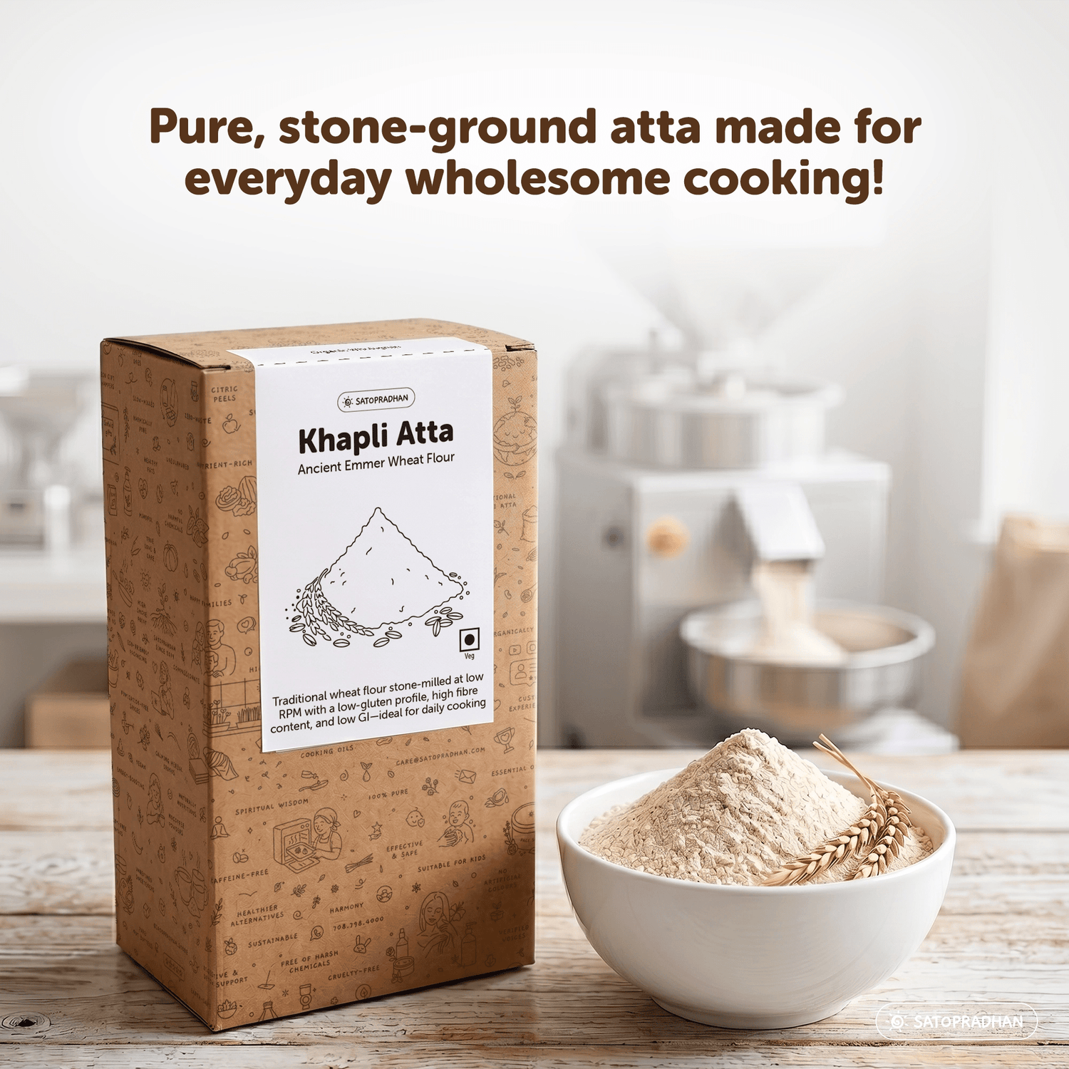 Organic Khapli Atta 800g/4kg - Emmer Wheat Flour - Diabetic-Friendly Atta - Satopradhan