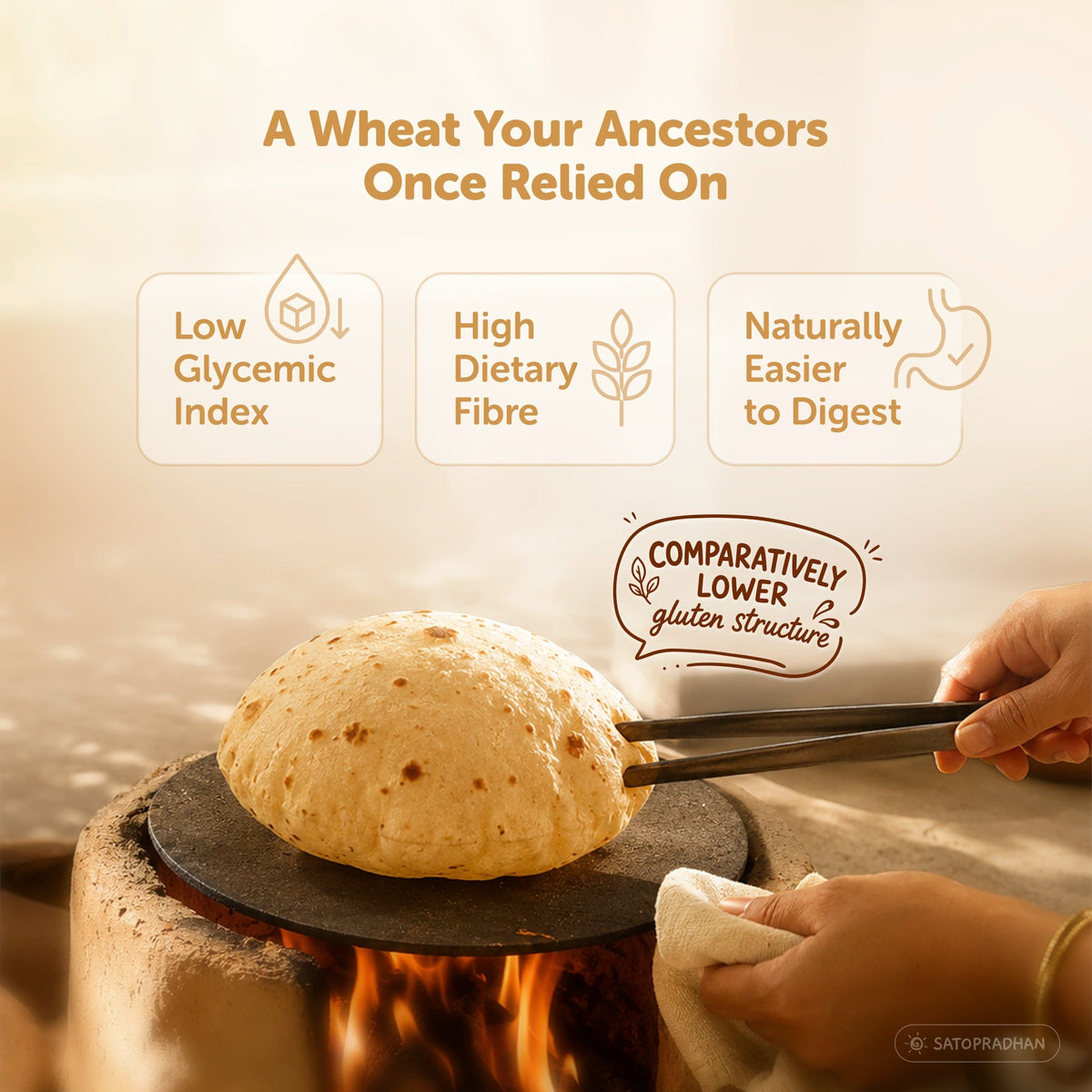Organic Khapli Atta 800g/4kg - Emmer Wheat Flour - Diabetic-Friendly Atta - Satopradhan