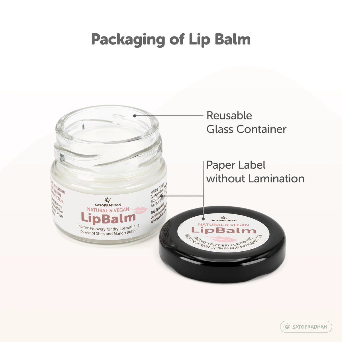 Organic Lip Balm for Dry & Chapped Lips 15g - Cold-Pressed Shea & Mango Butter - Vegan - Satopradhan