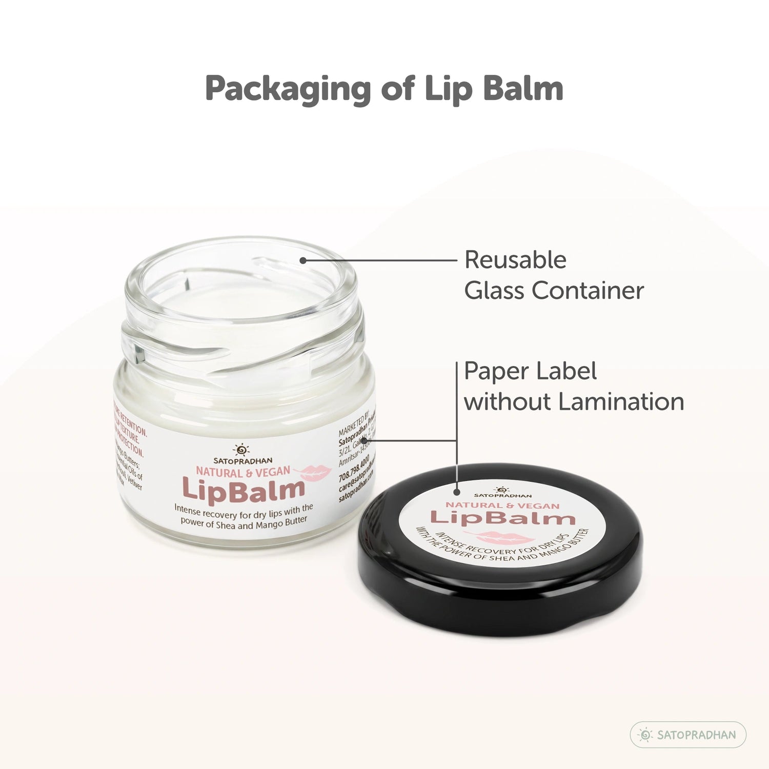 Organic Lip Balm for Dry & Chapped Lips 15g - Cold-Pressed Shea & Mango Butter - Vegan - Satopradhan