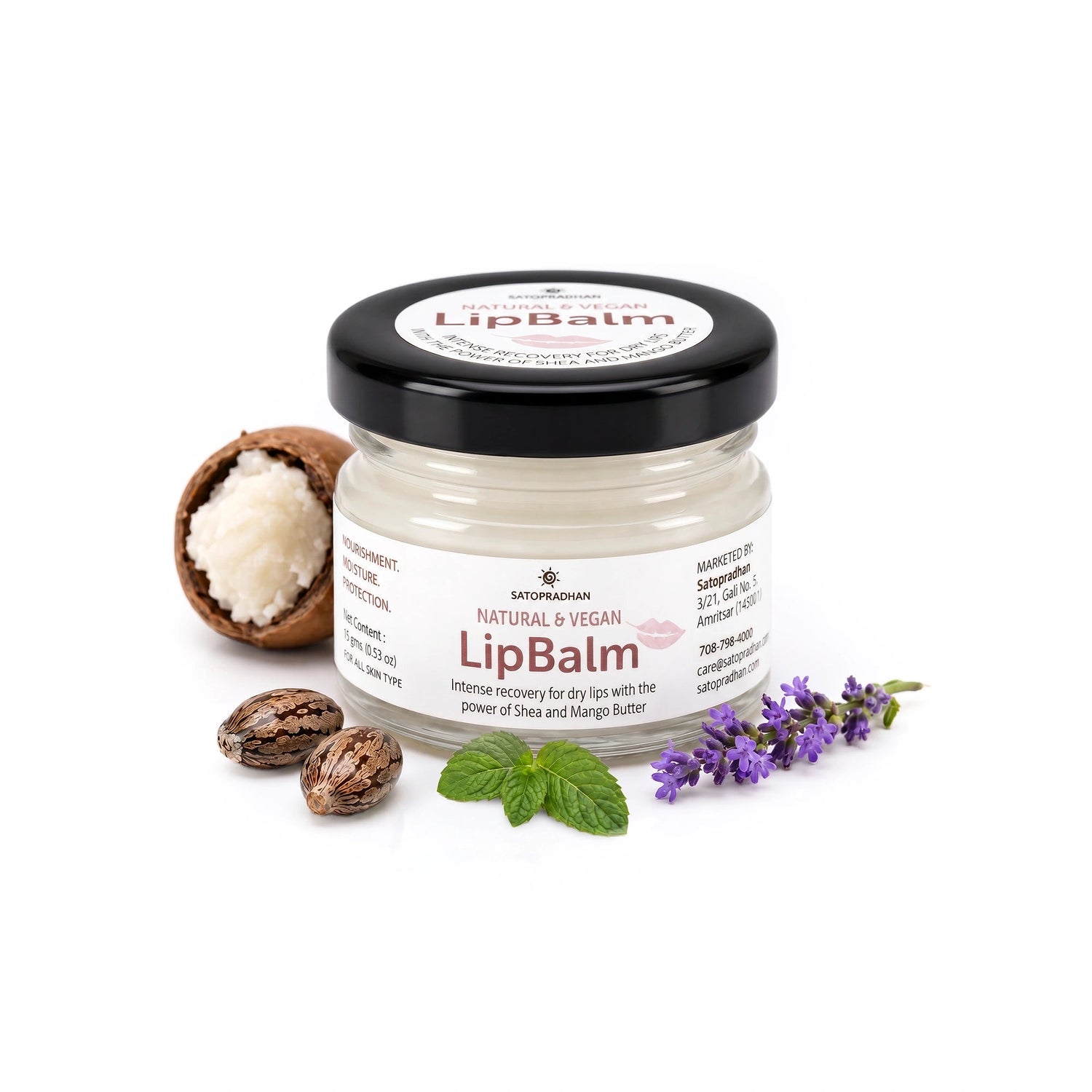 Organic Lip Balm for Dry & Chapped Lips 15g - Cold-Pressed Shea & Mango Butter - Vegan - Satopradhan