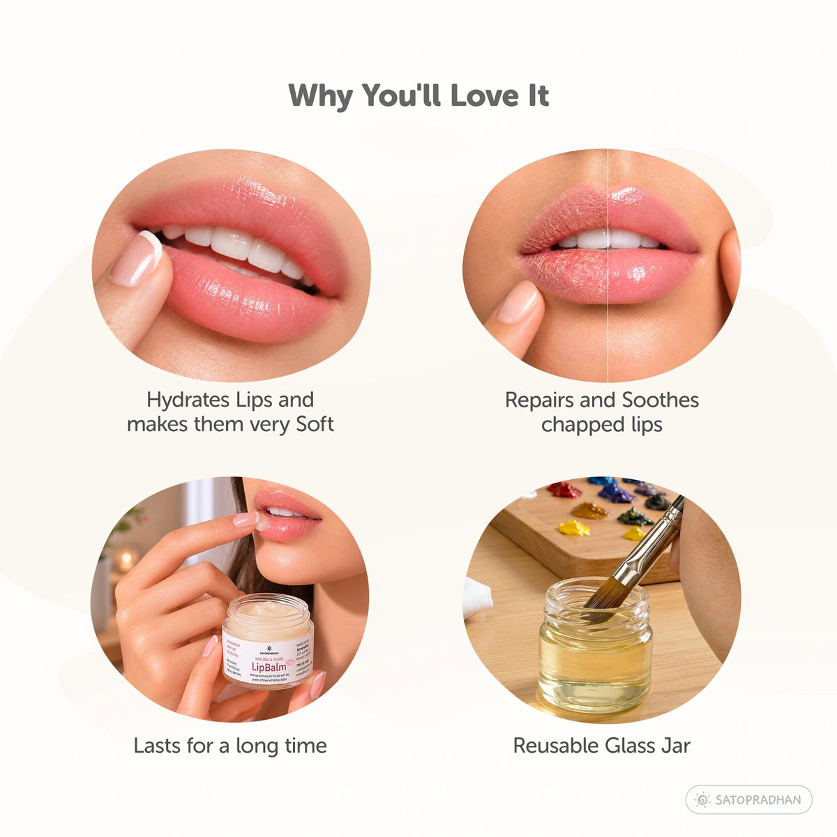 Organic Lip Balm for Dry & Chapped Lips 15g - Cold-Pressed Shea & Mango Butter - Vegan - Satopradhan