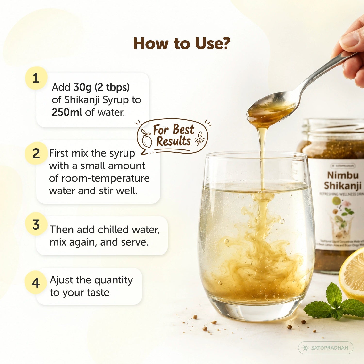 Organic Nimbu Shikanji Concentrate 700g – Made with Fresh Lemon Juice & Brown Dhaga Mishri - Indian Masala Lemonade - Satopradhan