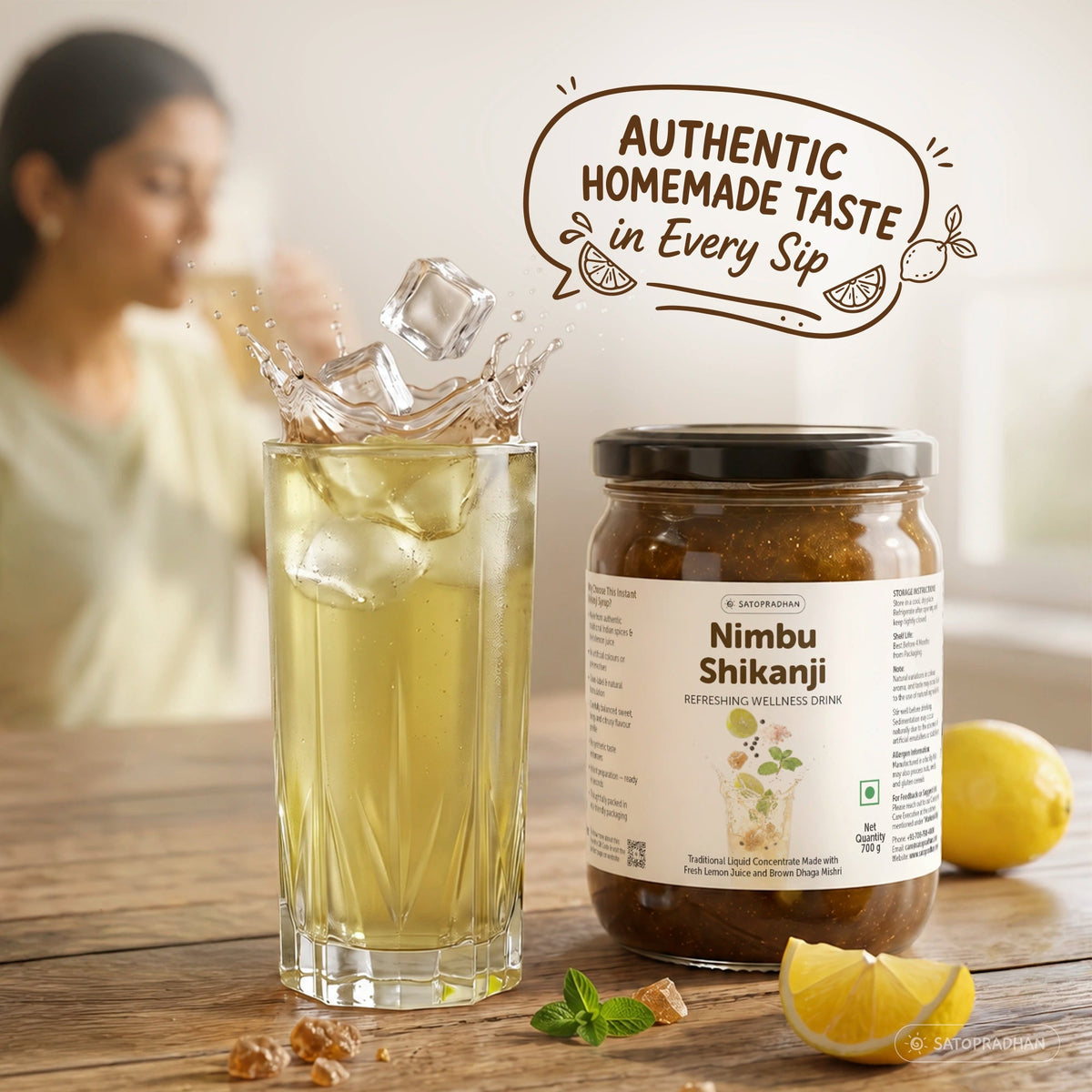 Organic Nimbu Shikanji Concentrate 700g – Made with Fresh Lemon Juice & Brown Dhaga Mishri - Indian Masala Lemonade - Satopradhan
