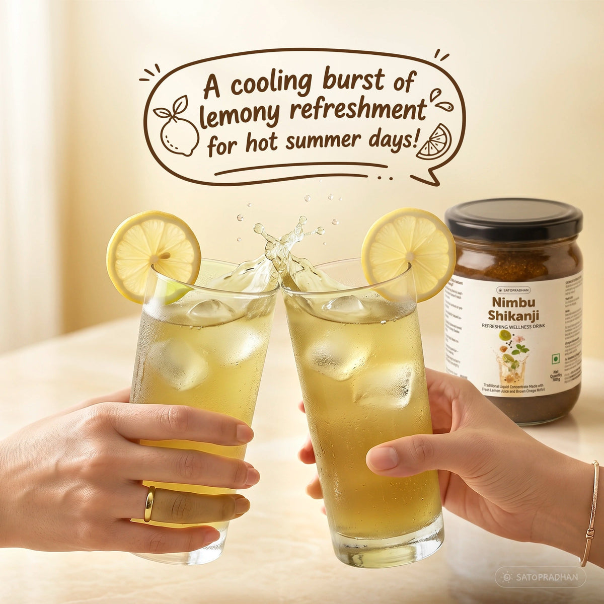 Organic Nimbu Shikanji Concentrate 700g – Made with Fresh Lemon Juice & Brown Dhaga Mishri - Indian Masala Lemonade - Satopradhan