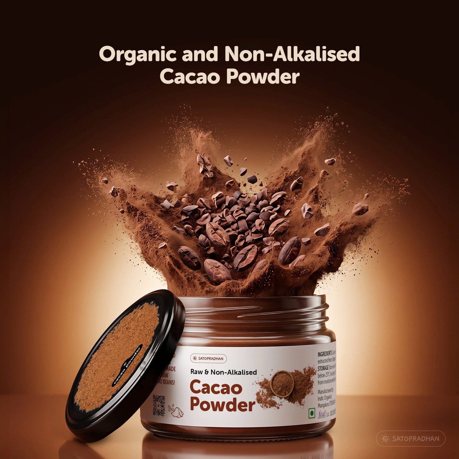 Organic Non-Alkalised Cacao Powder - 100g & 700g - Pure & Unsweetened Chocolate Powder for Baking, Smoothies & Hot Chocolate - Satopradhan