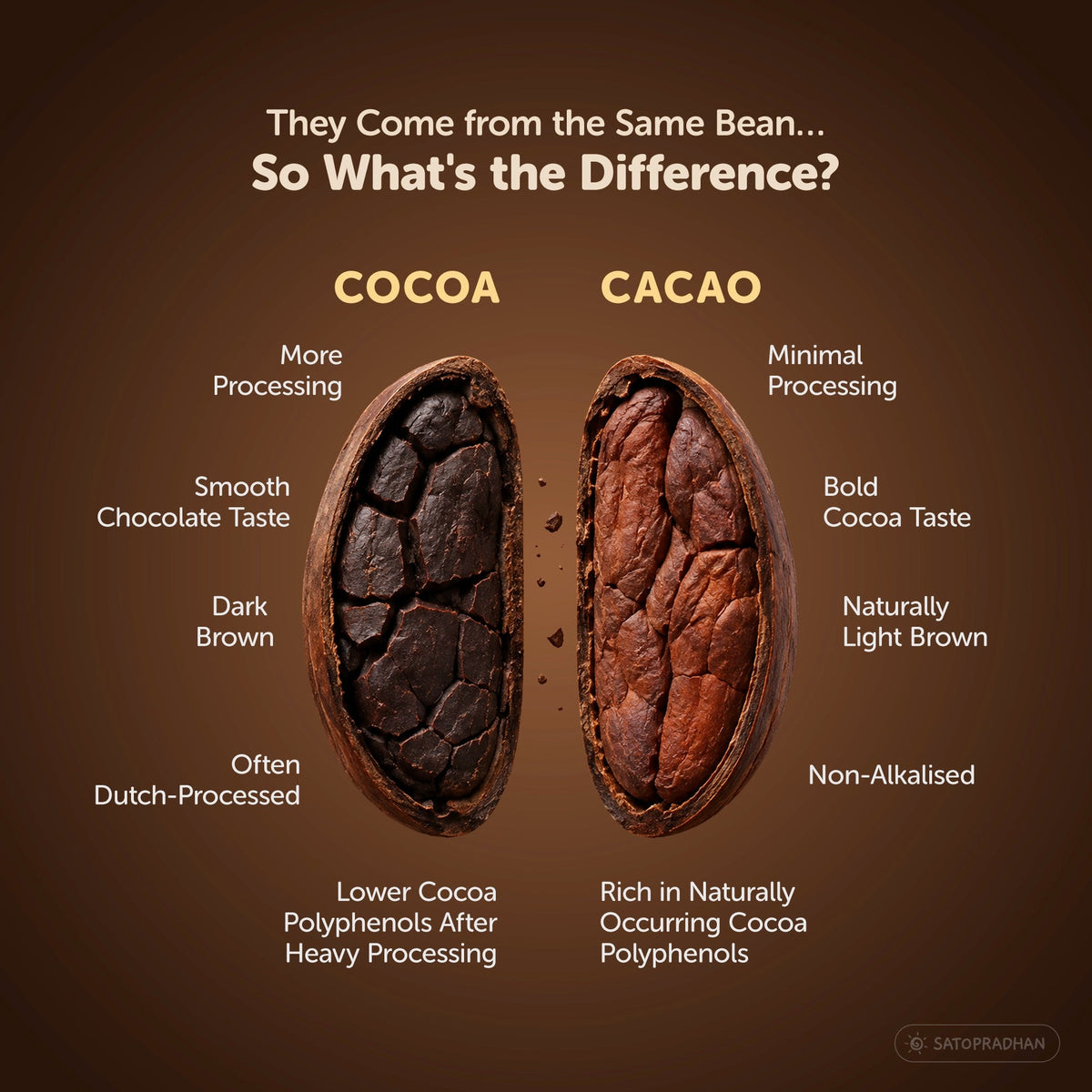 Organic Non-Alkalised Cacao Powder - 100g & 700g - Pure & Unsweetened Chocolate Powder for Baking, Smoothies & Hot Chocolate - Satopradhan