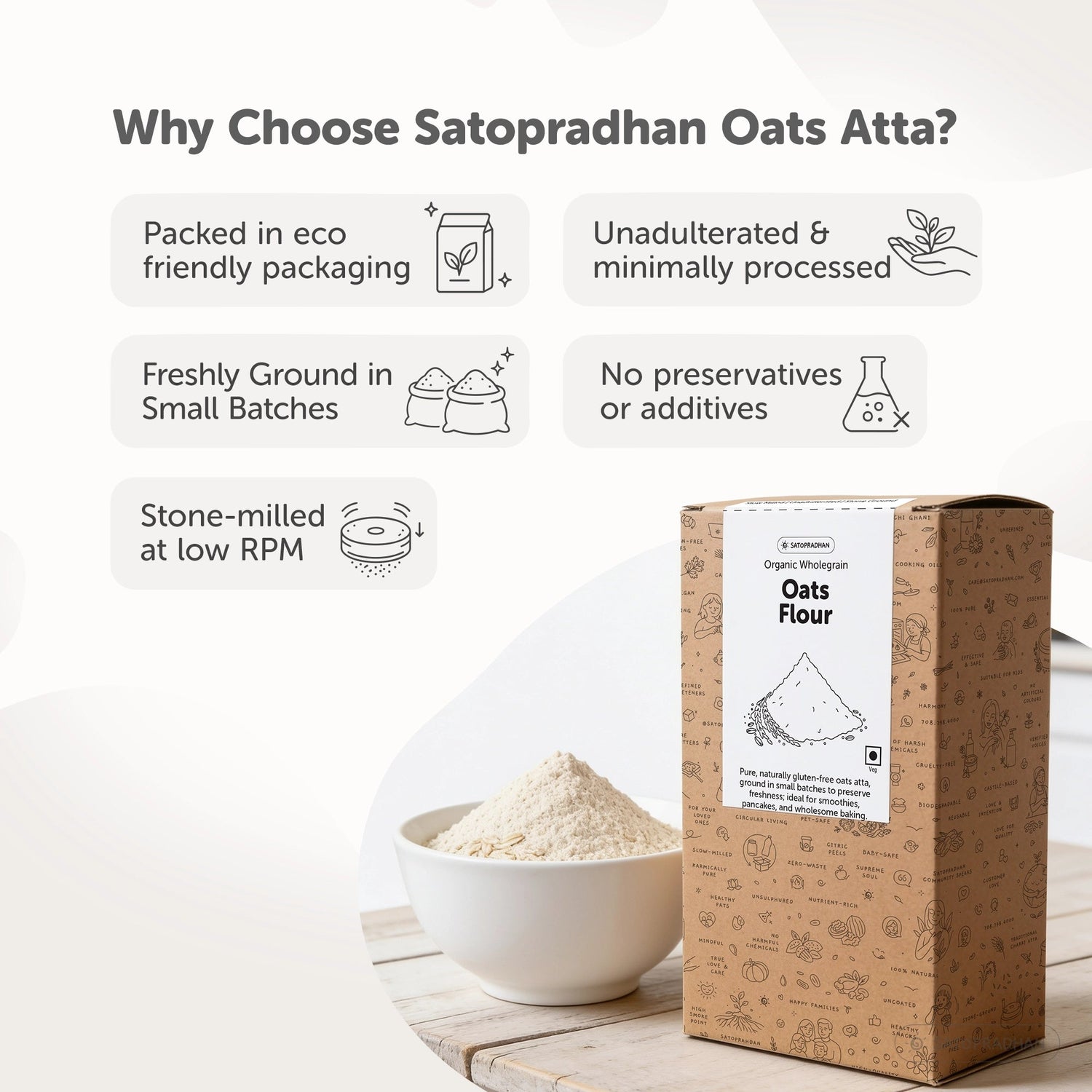 Organic Oats Flour 800g – Gluten-Free Stone Ground Oats Atta - Satopradhan