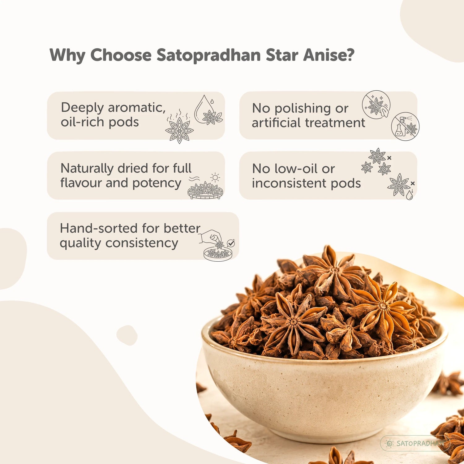 Organic Star Anise 80g - Chakra Phool - Premium Whole Chakri Phool - Khada Masala for Cooking - Satopradhan