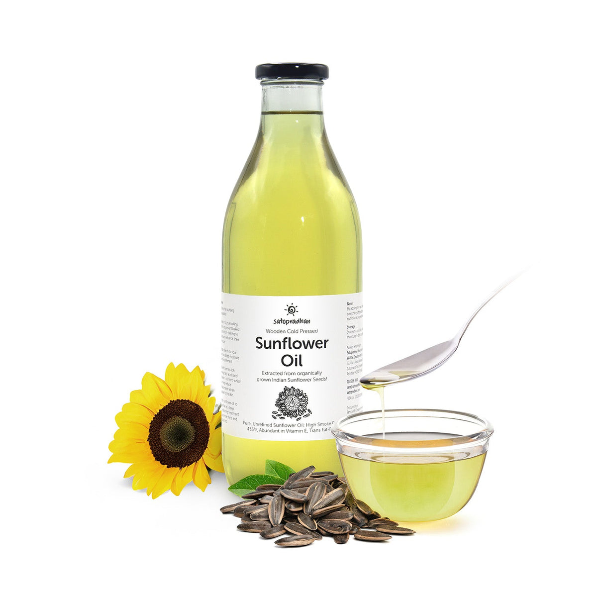 Organic Sunflower Oil 1000ml - Pure, Unrefined, Single-Filtered, Virgin & Wooden Cold-Pressed (Kacchi Ghani) Without Preservatives | Reusable Glass Bottle - Satopradhan
