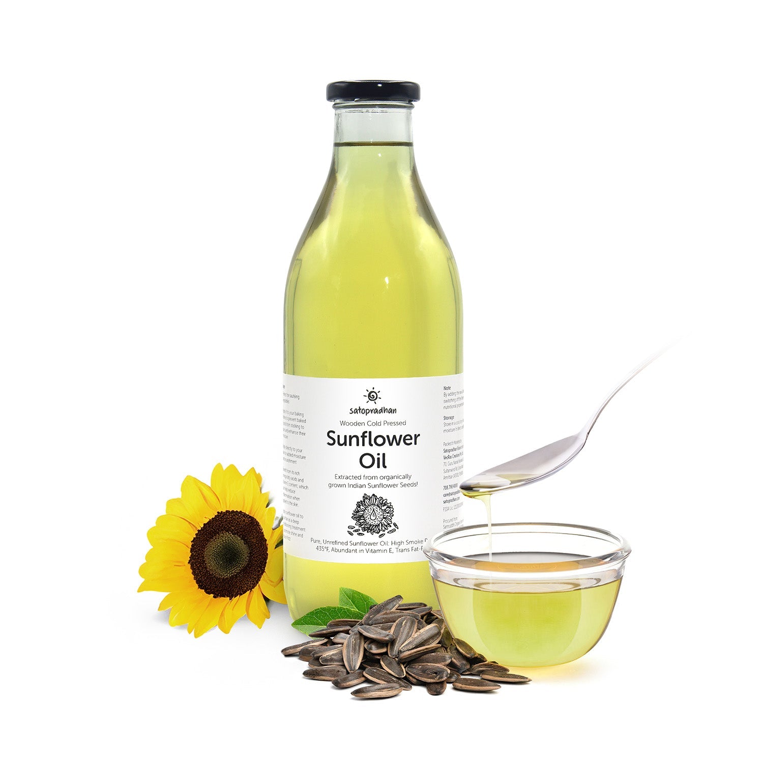 Organic Sunflower Oil 1000ml - Pure, Unrefined, Single-Filtered, Virgin & Wooden Cold-Pressed (Kacchi Ghani) Without Preservatives | Reusable Glass Bottle - Satopradhan