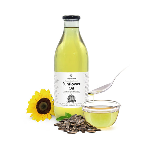 Organic Sunflower Oil 1000ml - Pure, Unrefined, Single-Filtered, Virgin & Wooden Cold-Pressed (Kacchi Ghani) Without Preservatives | Reusable Glass Bottle