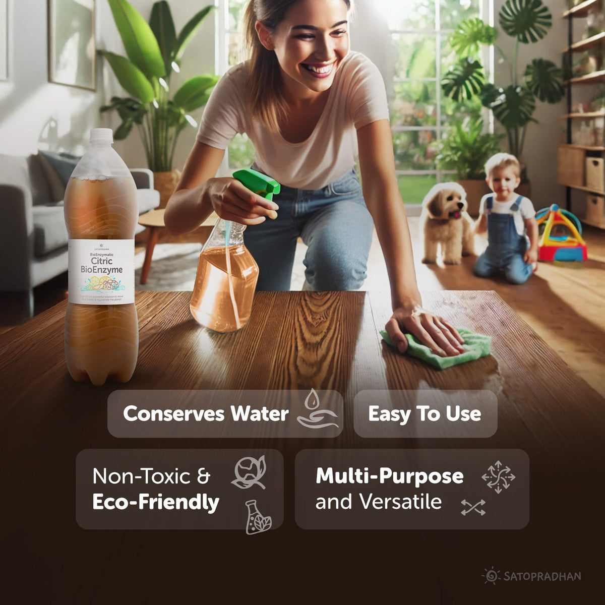 Plain Citric Bio Enzyme 750ml or 1.9L - Multipurpose Home Cleaner - Bioenzyme All Purpose Cleaner - Concentrated & Environmentally Friendly Disinfectant Spray - Satopradhan