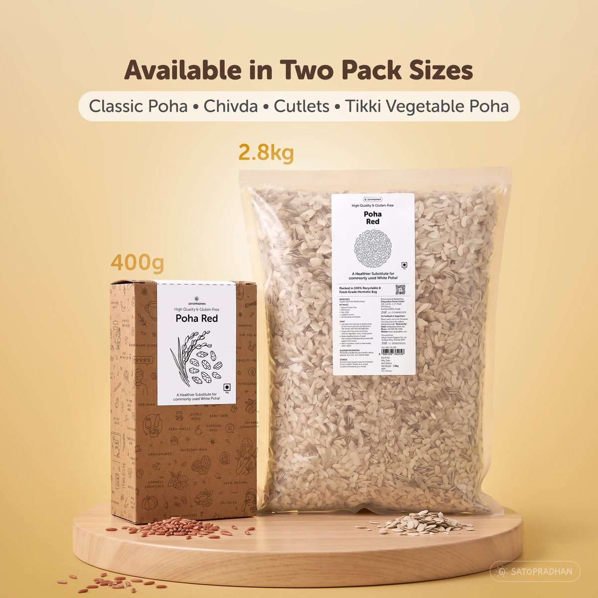 Poha Red - Organic & Wholesome 400g & 2.8 Kg - Gluten-free & Saponin-free - High-Quality Unrefined Grains without Preservatives - Satopradhan