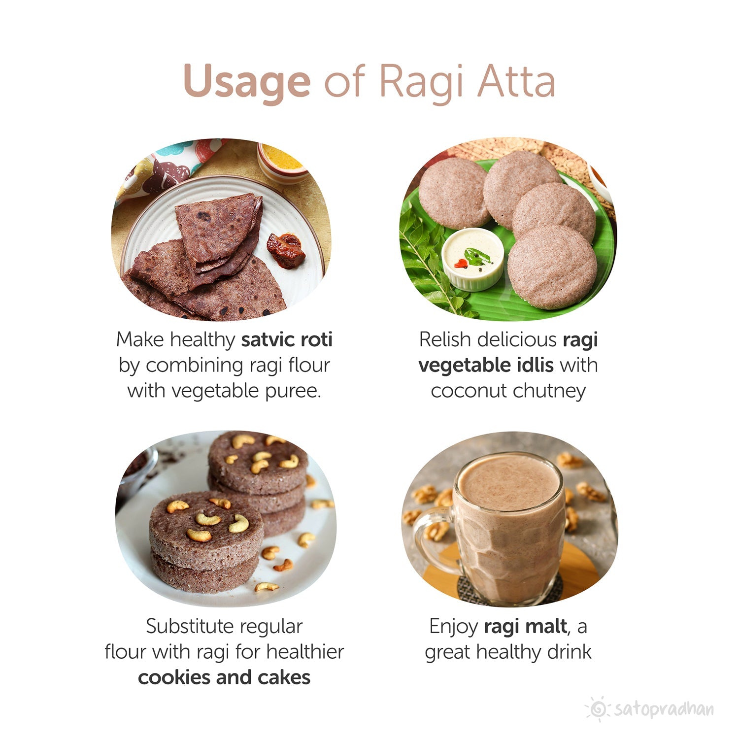 Ragi Atta - Finger Millet Flour 800g - Traditionally Stone-Ground, Wholesome & Gluten-free - Superior Quality, Organic, Unrefined & Unadulterated - Satopradhan