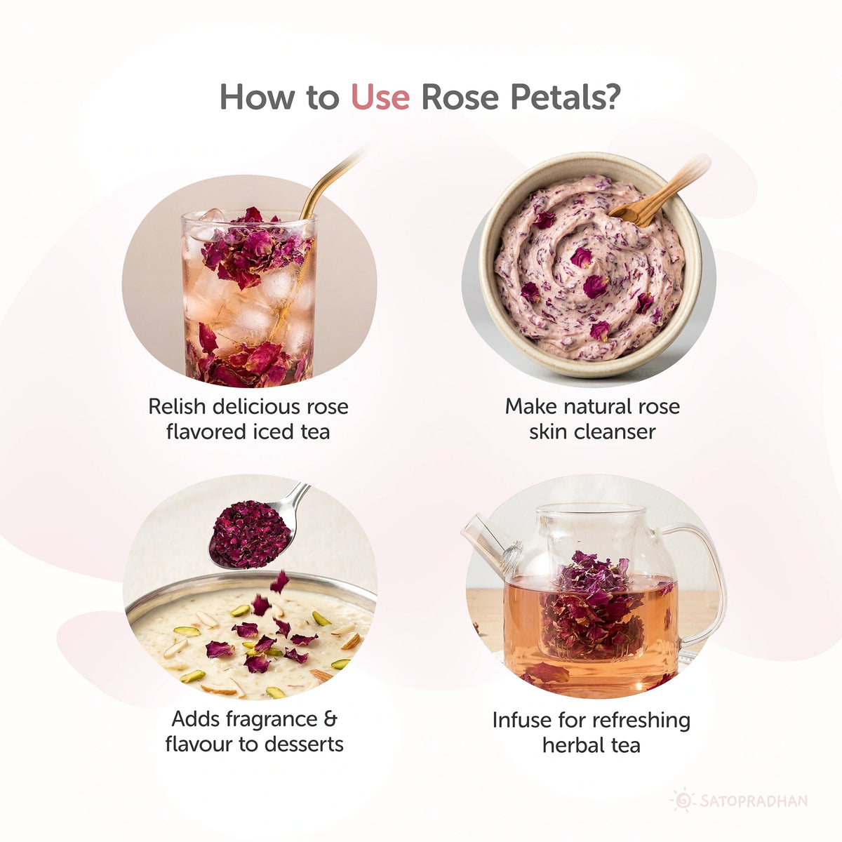 Rose Petals Dried 50g - Pure & Natural Edible Flower - Organically Grown Shade Dried petals without Chemicals - Satopradhan