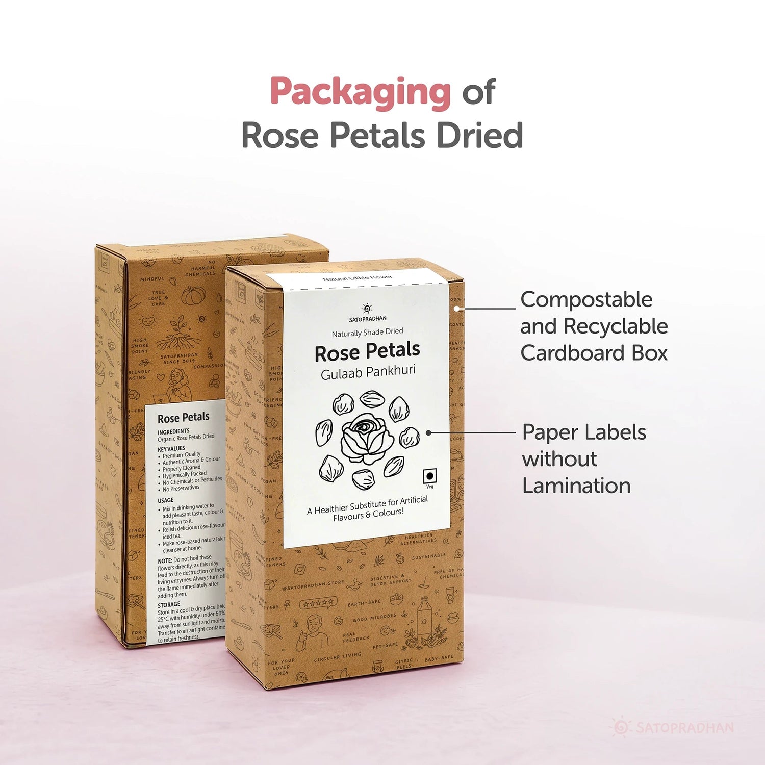 Rose Petals Dried 50g - Pure & Natural Edible Flower - Organically Grown Shade Dried petals without Chemicals - Satopradhan