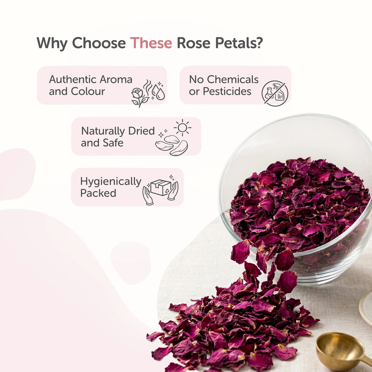 Rose Petals Dried 50g - Pure & Natural Edible Flower - Organically Grown Shade Dried petals without Chemicals - Satopradhan