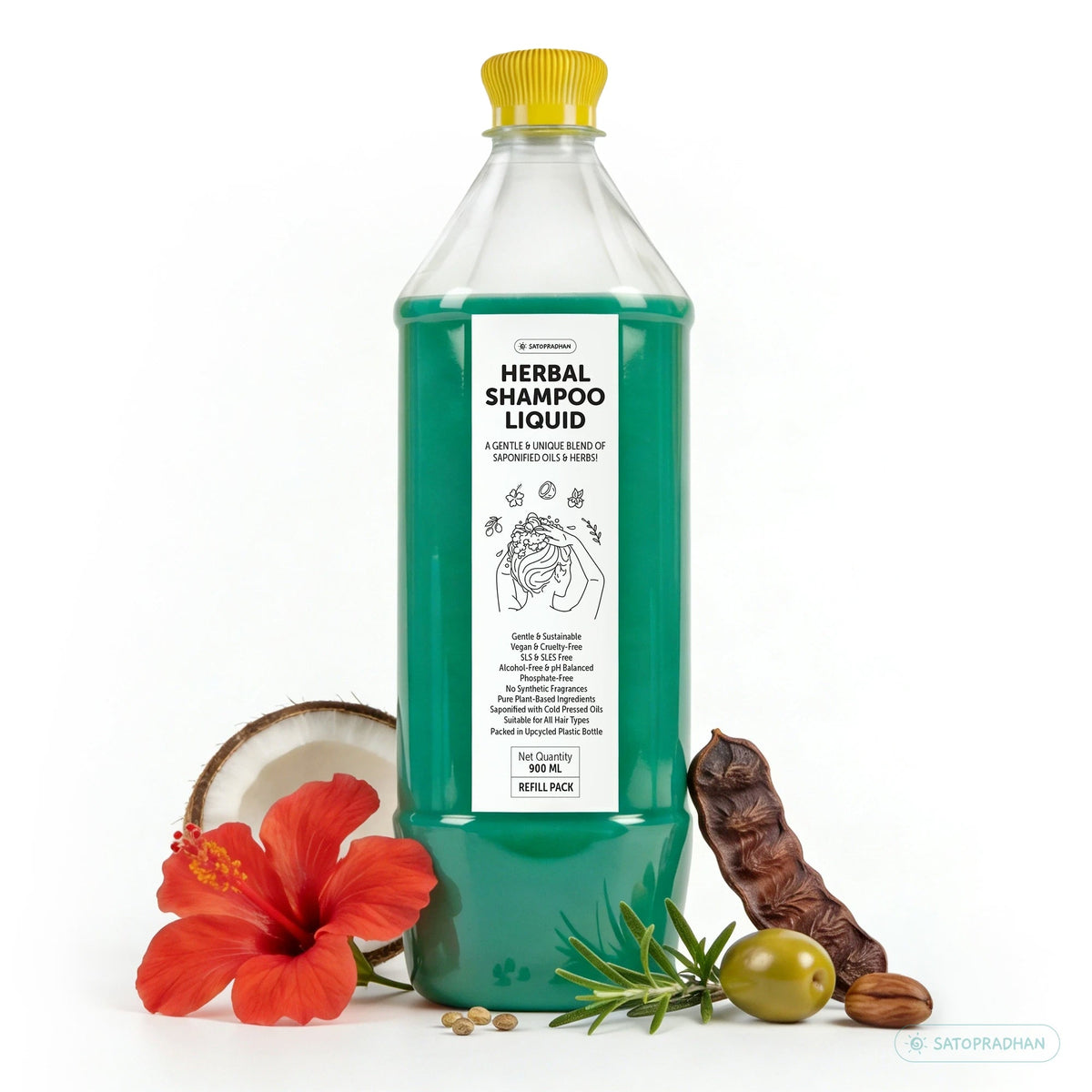 Saponified Rosemary Shampoo 200ml Glass Bottle / 900ml Refill in Upcycled Plastic Bottle - Mild, Natural & Eco-friendly - For Normal to Oily Hair Types - Sulphate & Paraben-free - Satopradhan