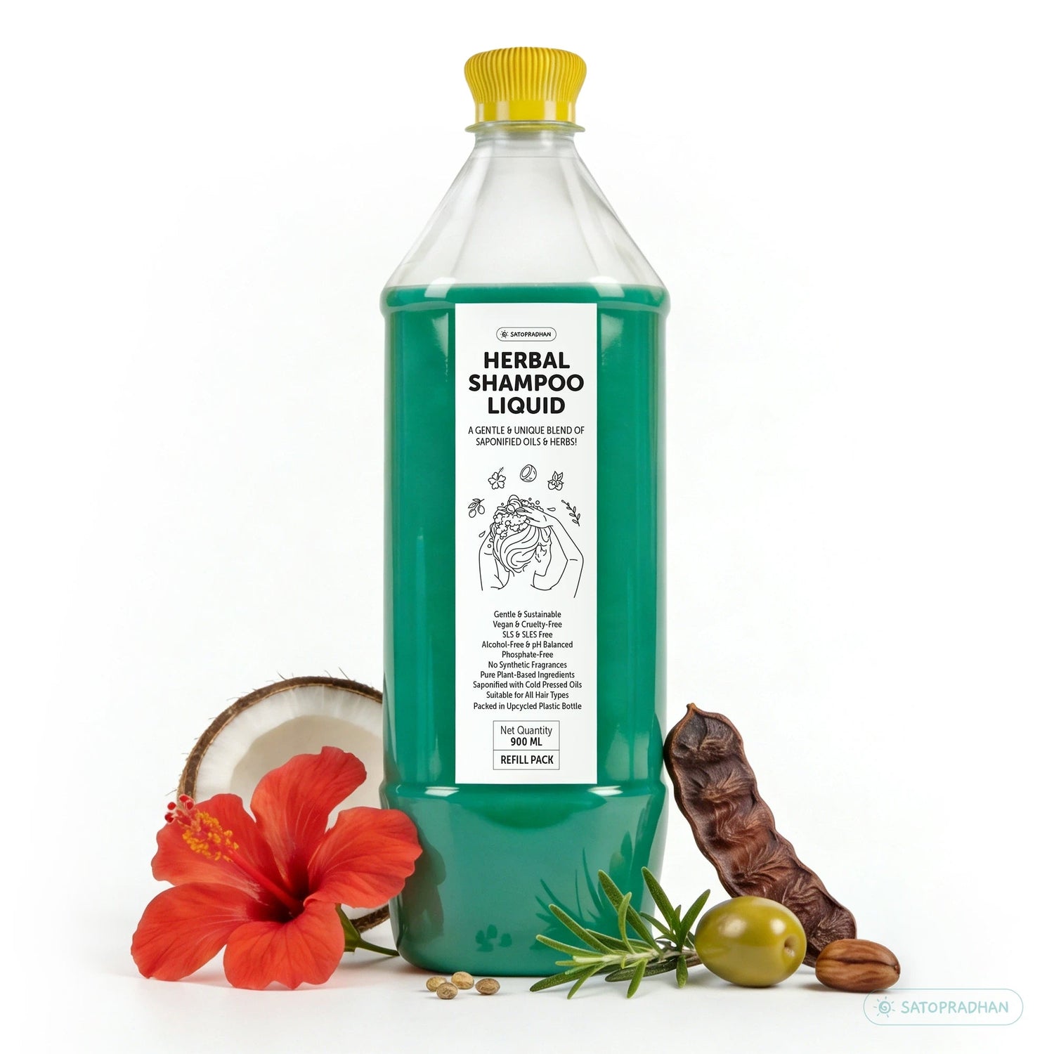 Saponified Rosemary Shampoo 200ml Glass Bottle / 900ml Refill in Upcycled Plastic Bottle - Mild, Natural & Eco-friendly - For Normal to Oily Hair Types - Sulphate & Paraben-free - Satopradhan