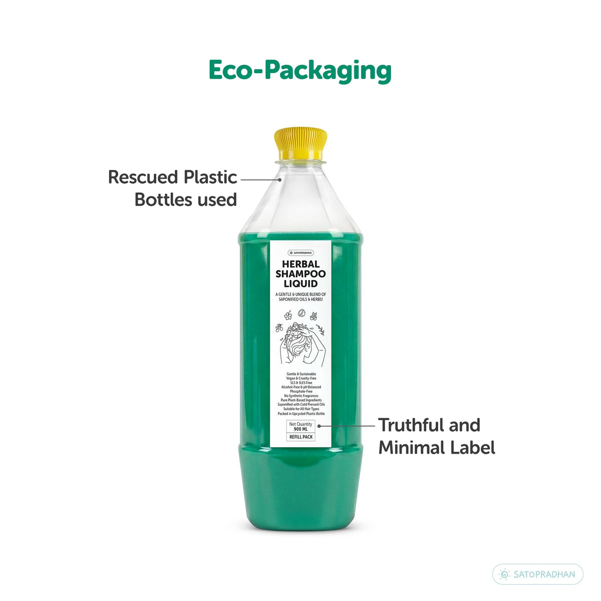 Saponified Rosemary Shampoo 200ml Glass Bottle / 900ml Refill in Upcycled Plastic Bottle - Mild, Natural & Eco-friendly - For Normal to Oily Hair Types - Sulphate & Paraben-free - Satopradhan