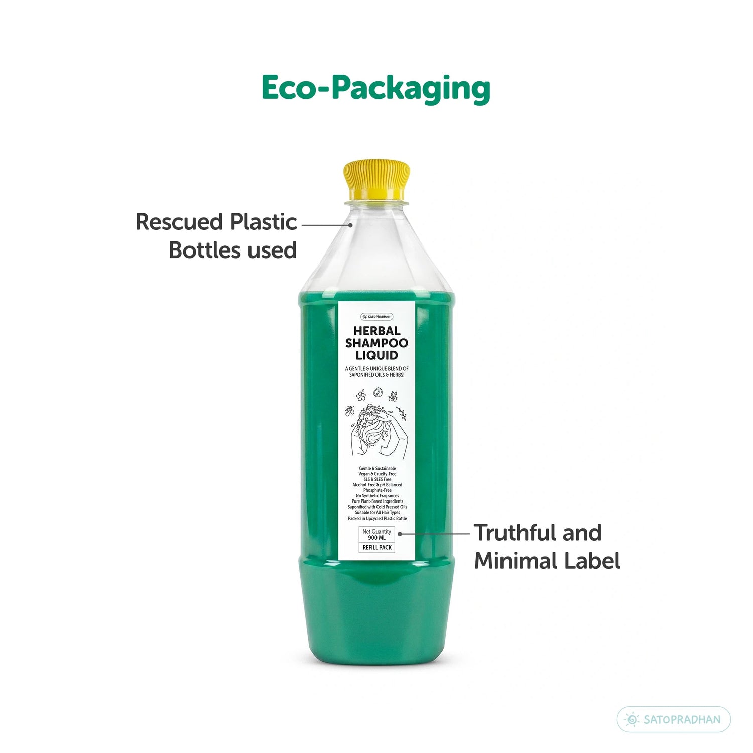 Saponified Rosemary Shampoo 200ml Glass Bottle / 900ml Refill in Upcycled Plastic Bottle - Mild, Natural & Eco-friendly - For Normal to Oily Hair Types - Sulphate & Paraben-free - Satopradhan