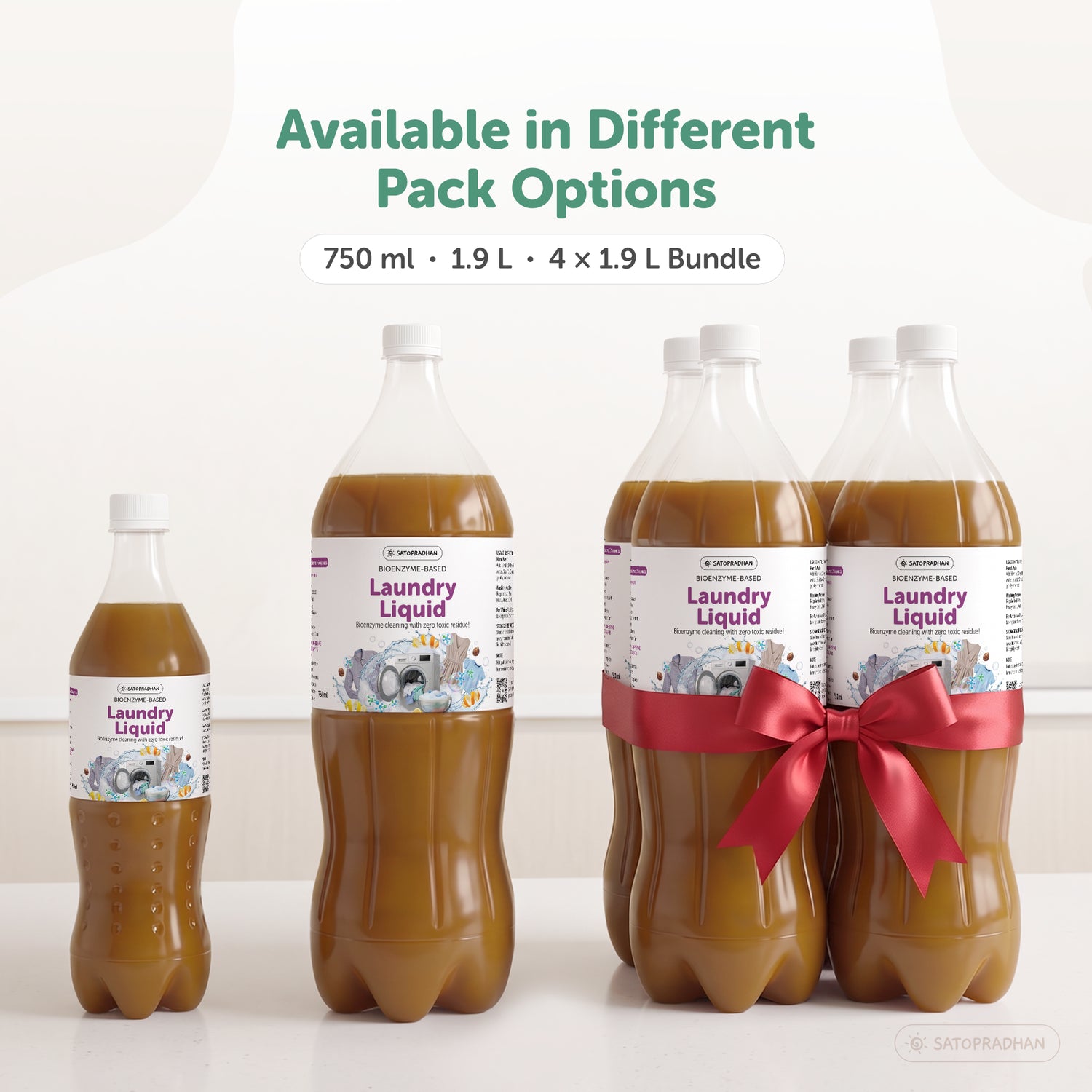 available in different pack options - 750ml, 1.9L and 4x1.9L bundles
