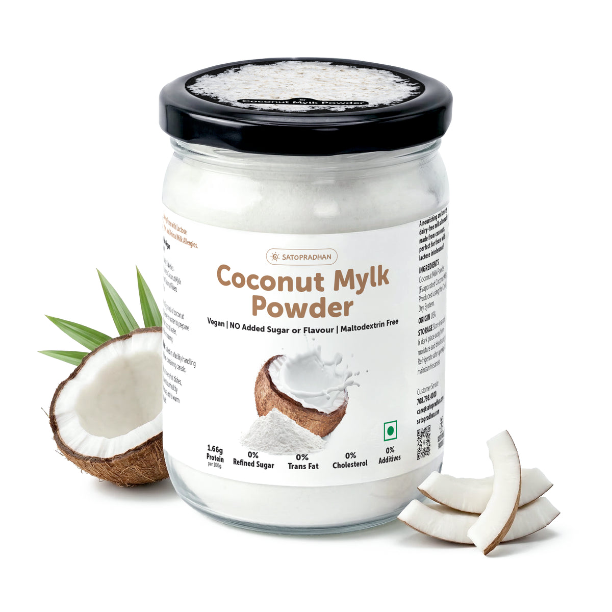 Satopradhan Coconut Mylk Powder 200g made from plant-based coconut milk with no added sugar or flavour and maltodextrin-free formula